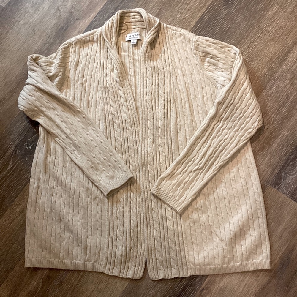 Kim Rogers 100% cotton oatmeal color cardigan.